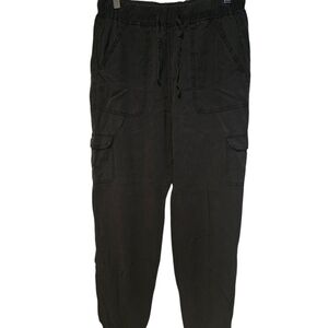 Black Cargo Pants with Elastic Waistband and Cuffs